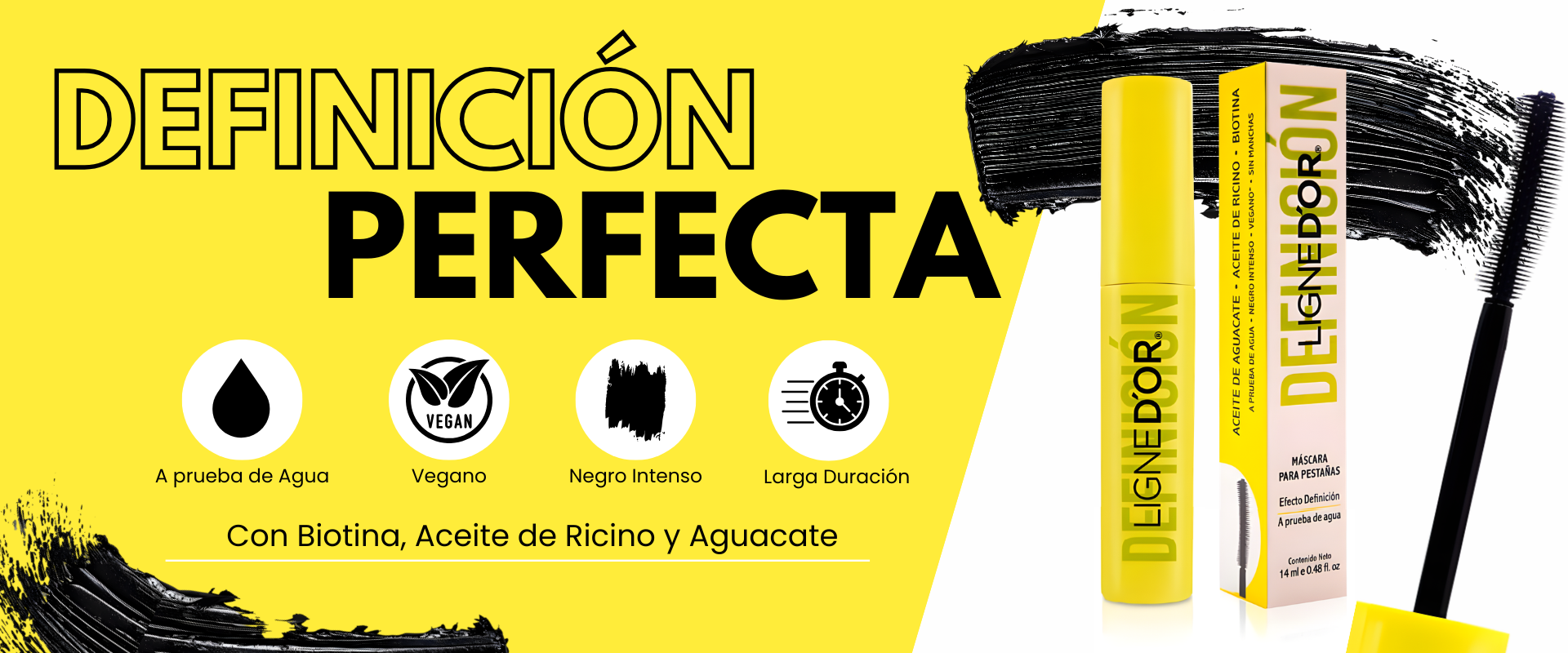 Pestañina con efecto definicion | pestañina de larga duracion | | mascara de pestañas a prueba de agua | pestañina cilindrica de color amarillo | pestañina con aceite de ricino | biotina | aceite de aguacate | Azzoc