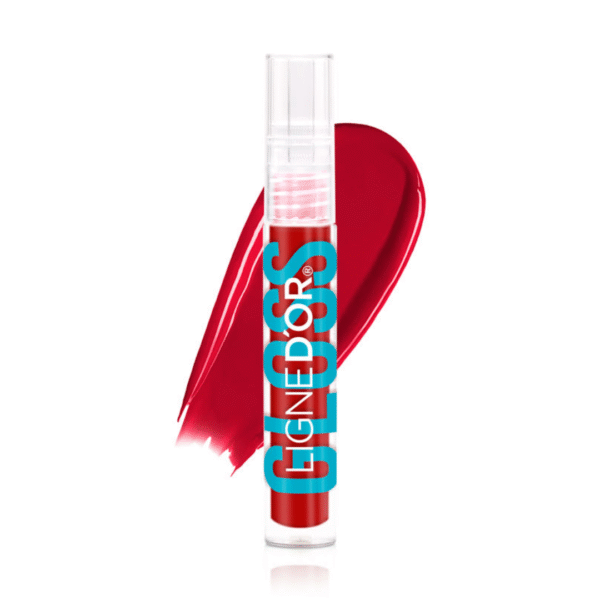 Labial Liquido Gloss Ligne D´or tono Escarlata con aceite de jojoba disponible en azzoc. Labial liquido color rojo intenso con acabado brillante y luminoso