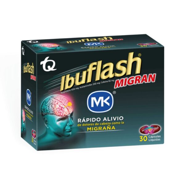 Ibuprofeno migraña Analgésico cafeína Dolor cabeza cápsulas