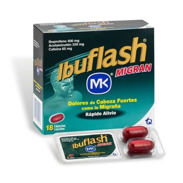Ibuprofeno migraña Analgésico cafeína Dolor cabeza cápsulas