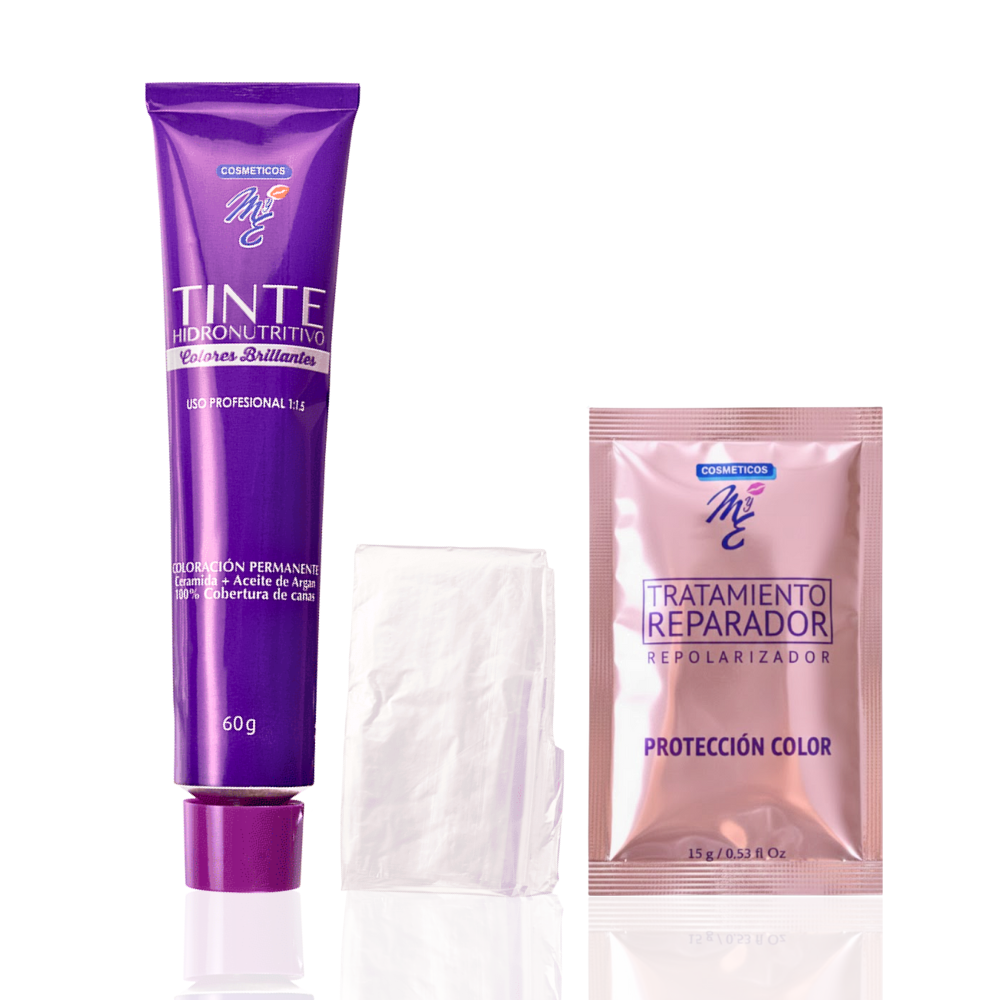 kit del tinte 12.2 Rubio Extra Claro Beige que contiene: 1 tubo x60gr 1 par de guantes transparentes y 1 crema reparadora en sachet