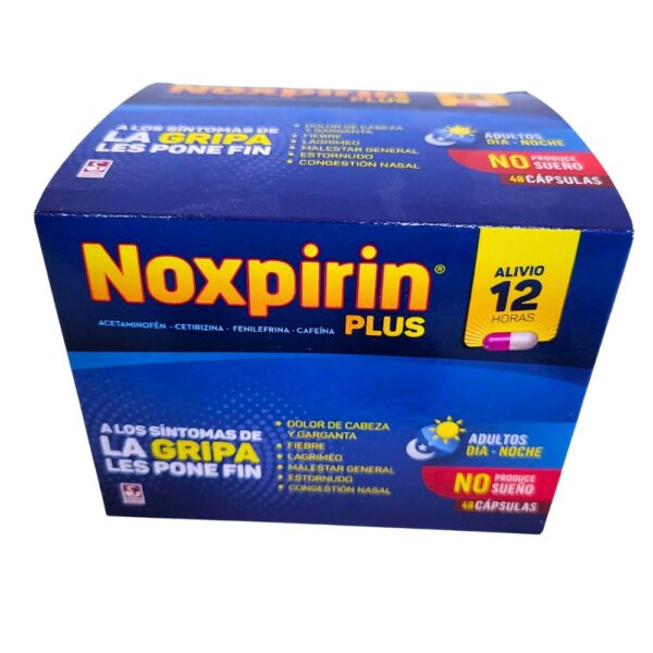 Noxpirin resfriado. Cápsulas antigripales. Alivio congestión. Analgésico cetirizina. Descongestionante plus.