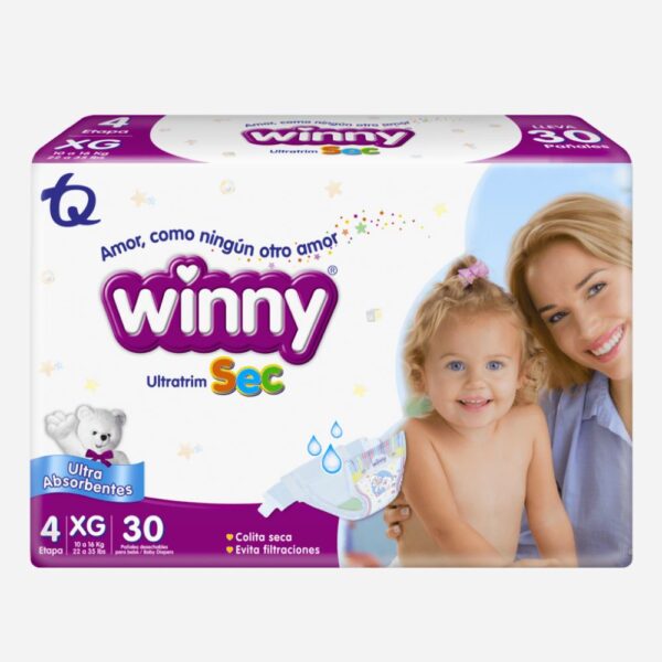 Winny etapa 4. Pañales Winny XG. Winny sec 30und. Pañal bebé 9-14kg. Ultratrim Winny 4.