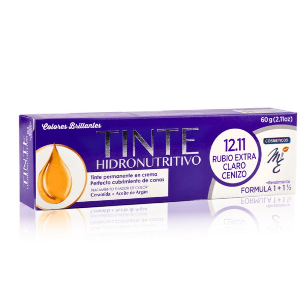 Tinte Hidronutritivo 12.11 Rubio Extra Claro Cenizo con aceite de argan y ceramidas, tinte cubrimiento total de canas