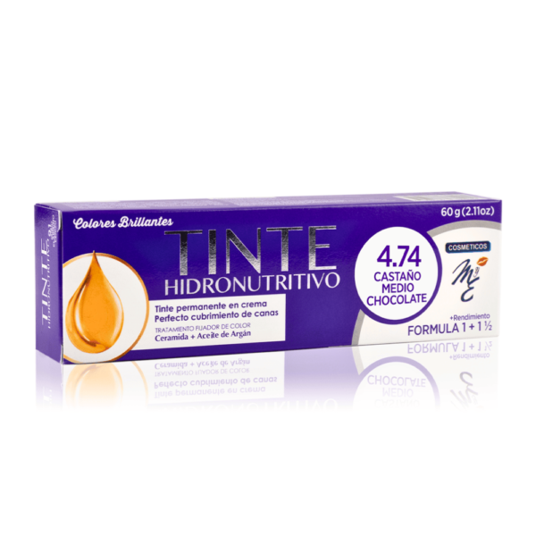 Tinte Hidronutrtivo 4.74 castaño medio Chocolate Mye con Aceite de Argán y Ceramidas Cobertura Canas