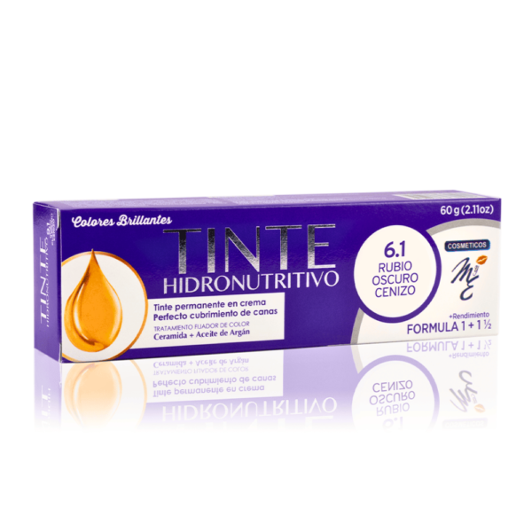 Tinte Hidronutrtivo 6.1 rubio oscuro cenizo Mye con Aceite de Argán y Ceramidas Cobertura Canas