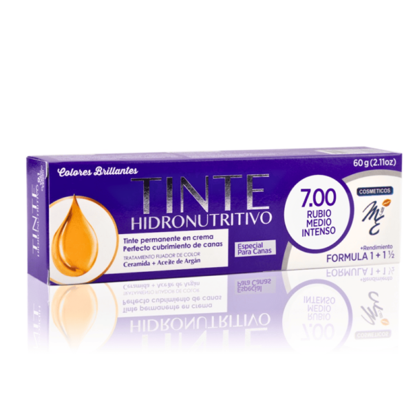 Tinte Hidronutritivo 7.00 Rubio medio intenso con aceite de argan y ceramidas, tinte cubrimiento total de canas
