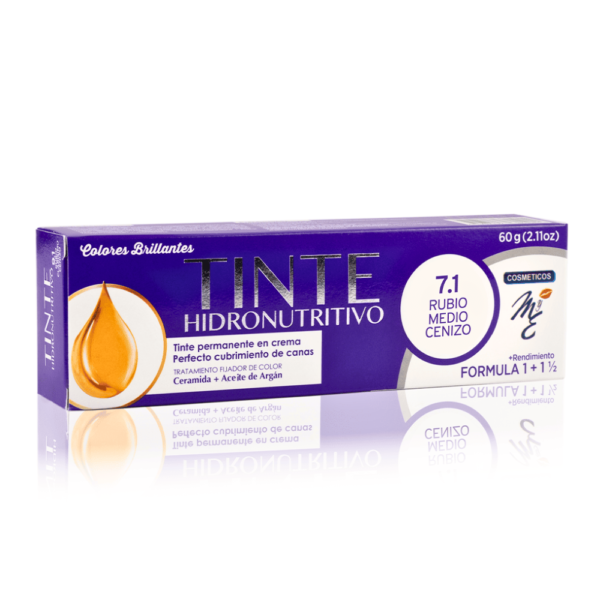 Tinte Hidronutritivo 7.1 rubio medio cenizo Mye con Aceite de Argán y Ceramidas Cobertura Canas