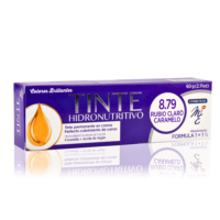 Tinte Hidronutritivo 8.79 Rubio Claro Caramelo con aceite de argan y ceramidas, tinte cubrimiento total de canas