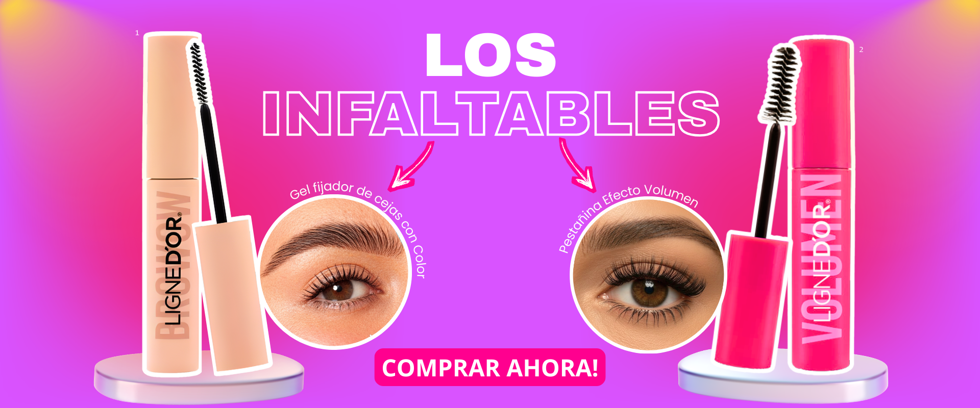 pestañina con efecto volumen y gel de cejas con color en azzoc