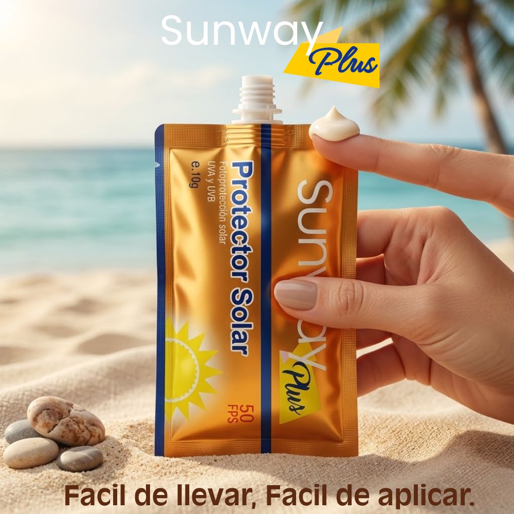 Protector solar Sunway Plus presentacion en sachet azzoc protector solar en sachet caja x 12 unidades | sunway plus protector solar en sachet con tapa