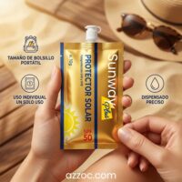 Protector solar Sunway Plus presentacion sachet azzoc protector solar de sunways plus en sachet con tapa dispensadora ideal para toda la familia de uso diario con alta protección.