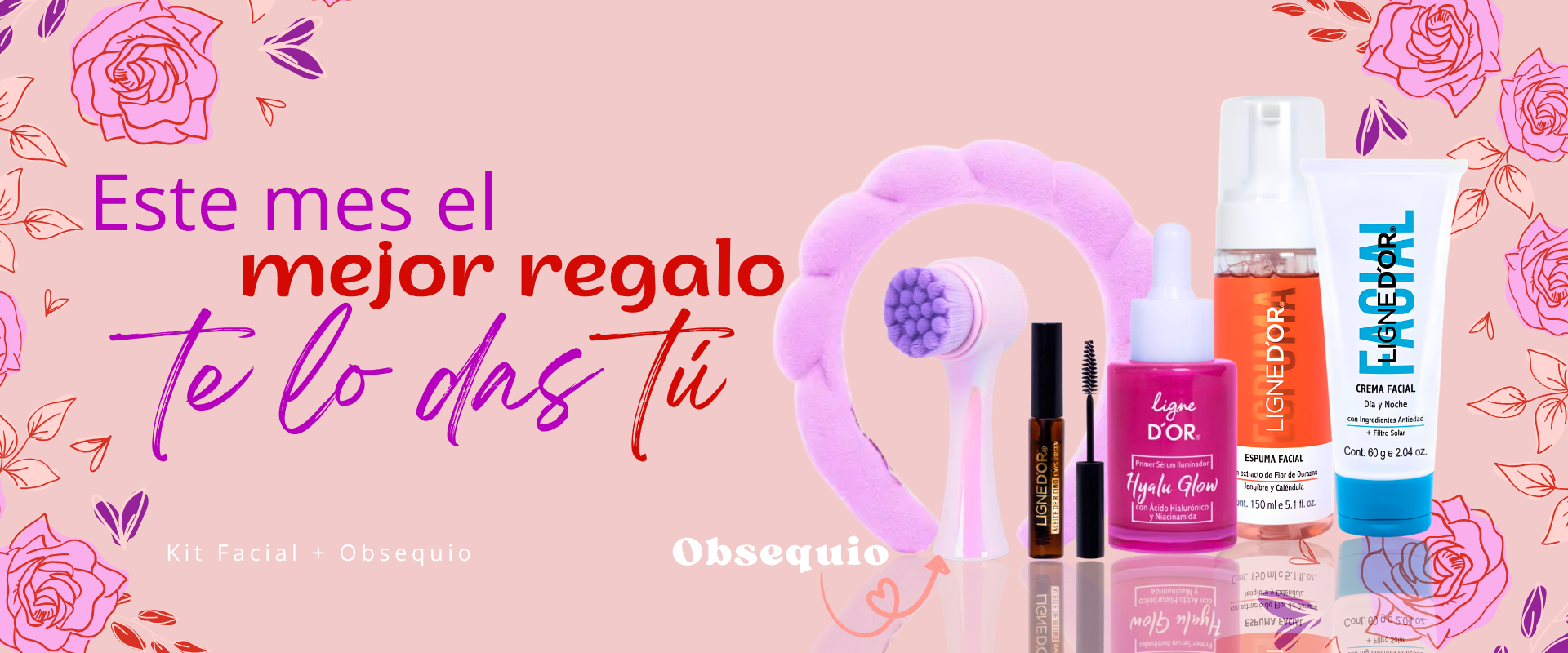 regalos para amor y amistad, kit facial de amor y amistad, espuma facial crema aclarante e hidratante serum con acido hialuronico y niacinamida